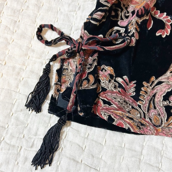 John Mark Boho Velvet Burnout Blouse Top XL Mixed Print Art To Wear Bead Tassels - Picture 4 of 11
